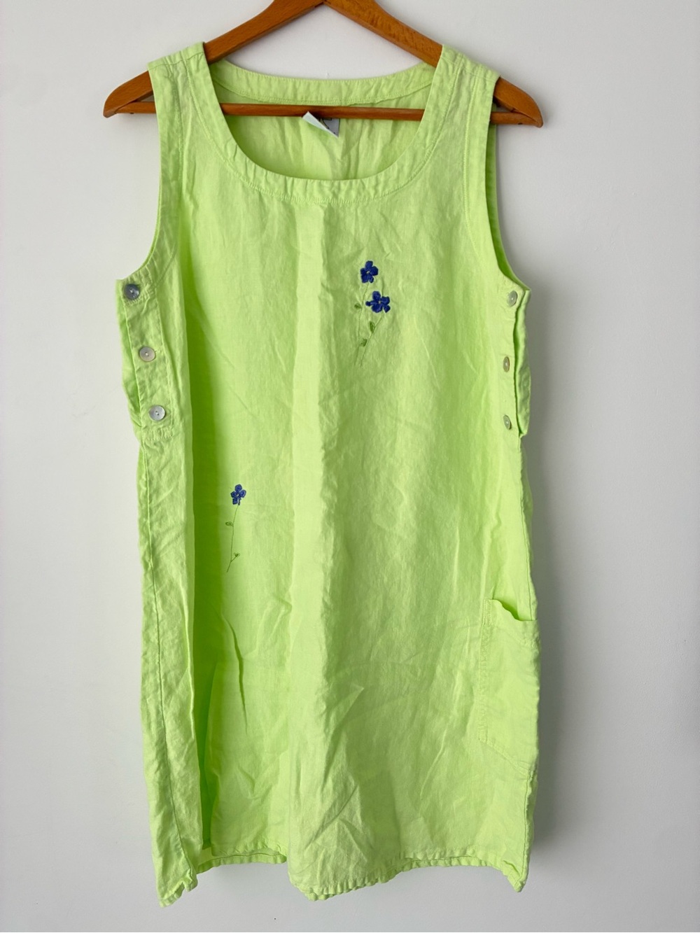 Pictures by Johnny Was Dress Womens Linen Green Embroidered Floral Vintage Boho